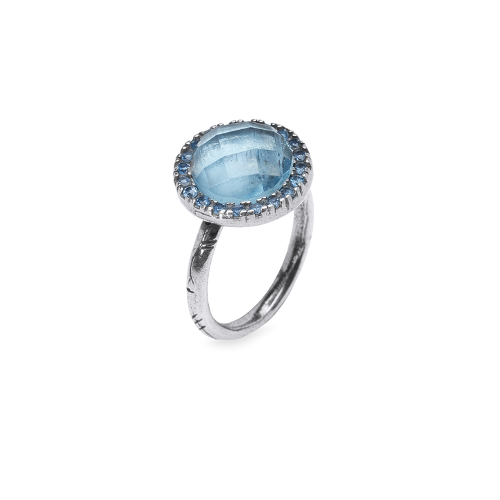 Anillo Mujer Bruma de Plata 925 con circonitas aguamarina