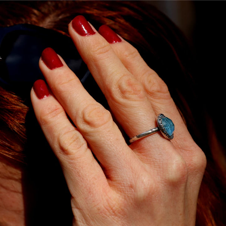 Anillo Mujer Bruma de Plata 925 con circonitas aguamarina