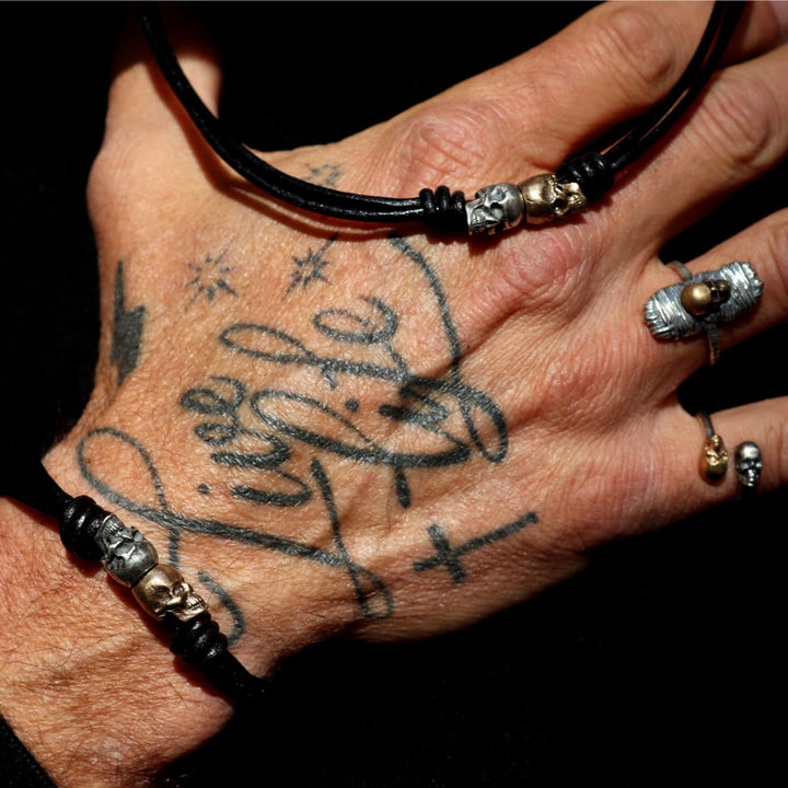 Collar Calavera Flaherty con Plata 925, cuero y bronce