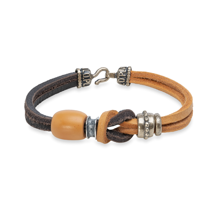 Pulsera Baraka con Plata 925, cuero y bronce