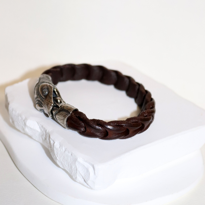 Ngurah Men's Buffalo and Snake Head Sterling Silver Bracelet