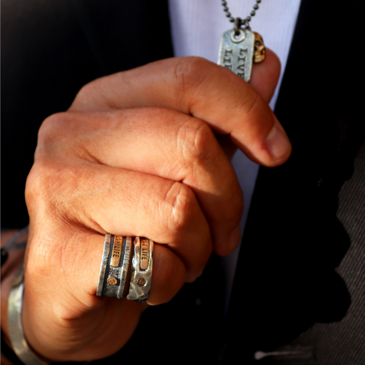 Anillo Hombre Unmei de plata 925 y placa de bronce Live Life