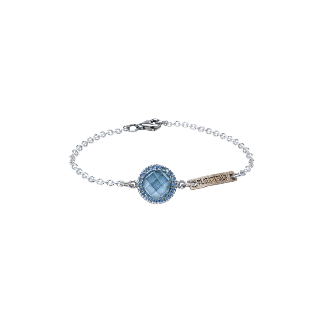 Pulsera Mujer Lina de Plata 925 con circonitas aguamarina y bronce