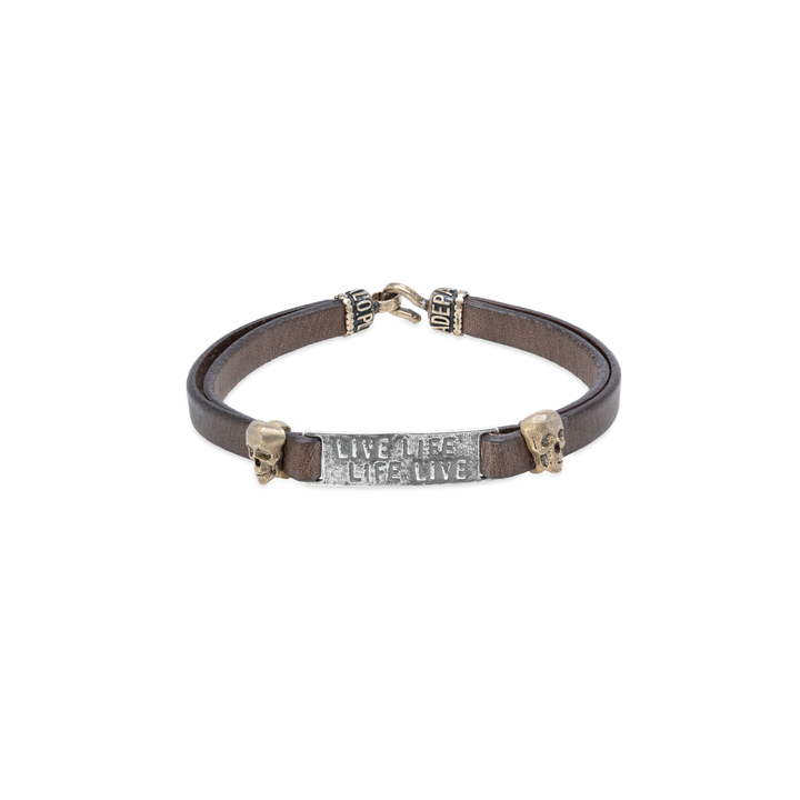 Pulsera Calavera Gnawa de Plata 925, cuero y bronce