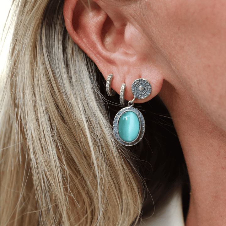 Meikai Damen Ohrringe aus 925 Silber und türkisblauem Stein