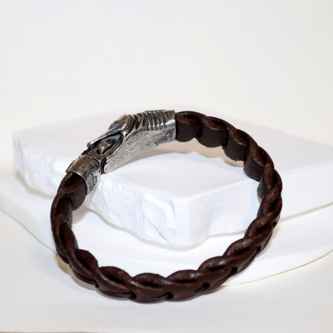 Ngurah Men's Buffalo and Snake Head Sterling Silver Bracelet