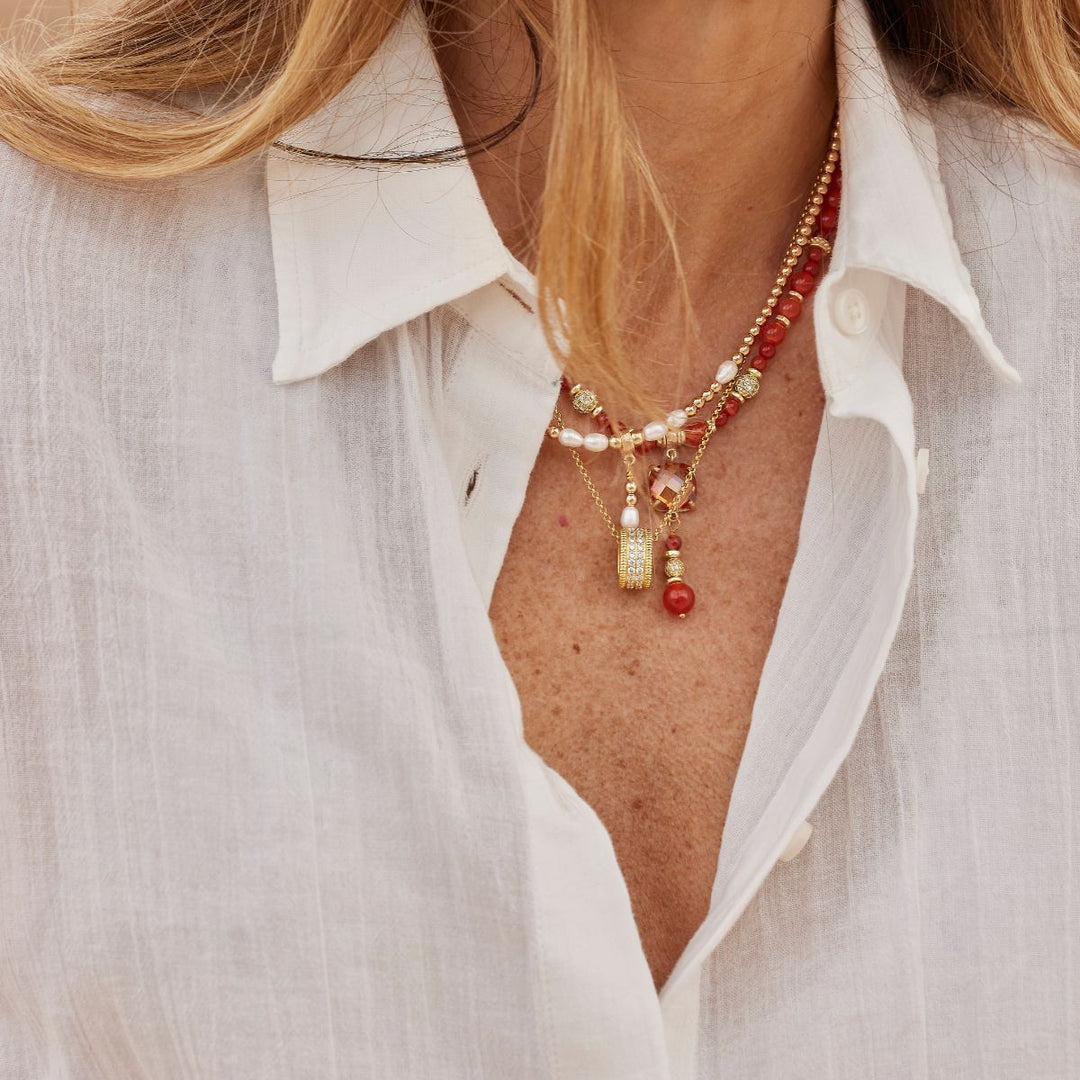 Mina Women's Necklace in bronze, carnelian and zircons