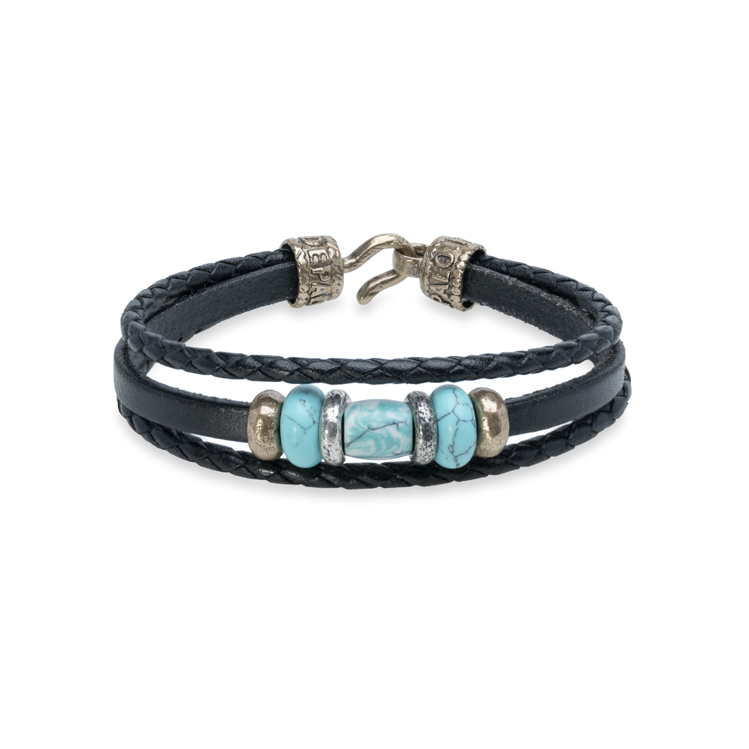 Pulsera Zaid de Plata 925, cuero y bronce