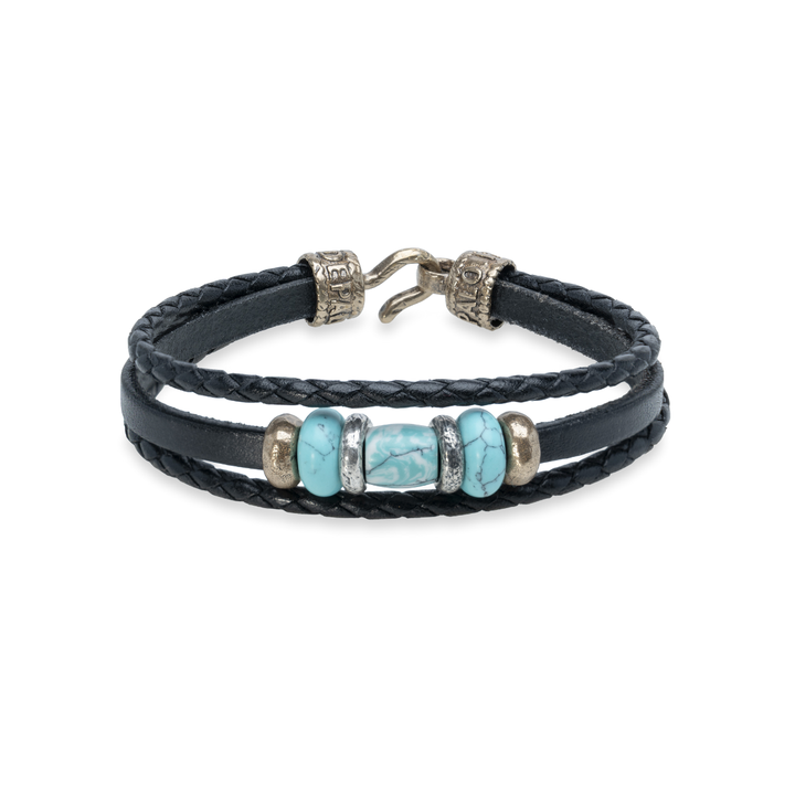 Pulsera Zaid de Plata 925, cuero y bronce