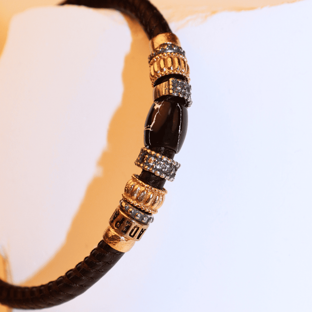 Pulsera Mujer Cibeles de cuero negro y plata 925