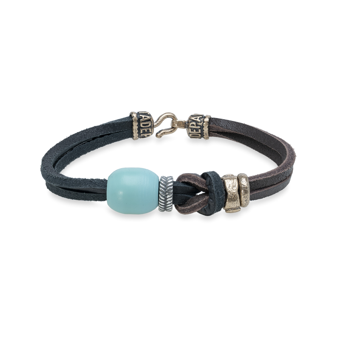 Pulsera Sabra con Plata 925, cuero y bronce