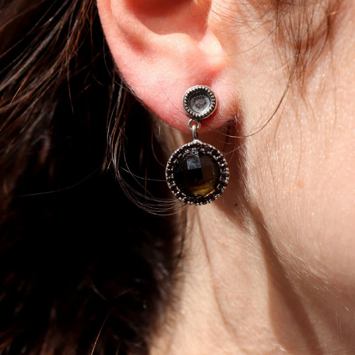 Pendientes Mujer Sahara de Plata 925 con circonitas cuarzo fumé