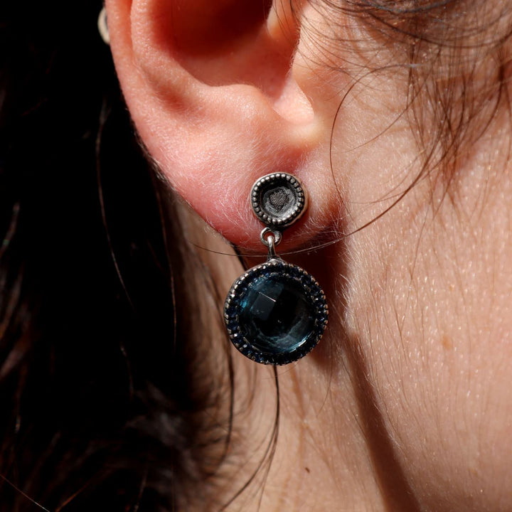 Pendientes Mujer Bruma de Plata 925 con circonitas aguamarina