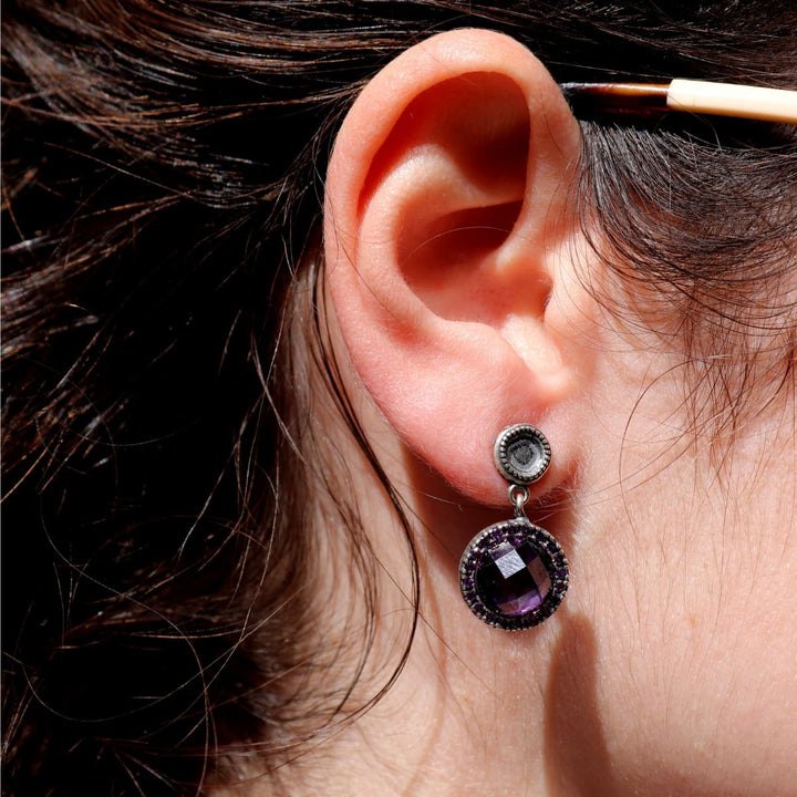 Pendientes Mujer Menara de Plata 925 con circonitas amatista