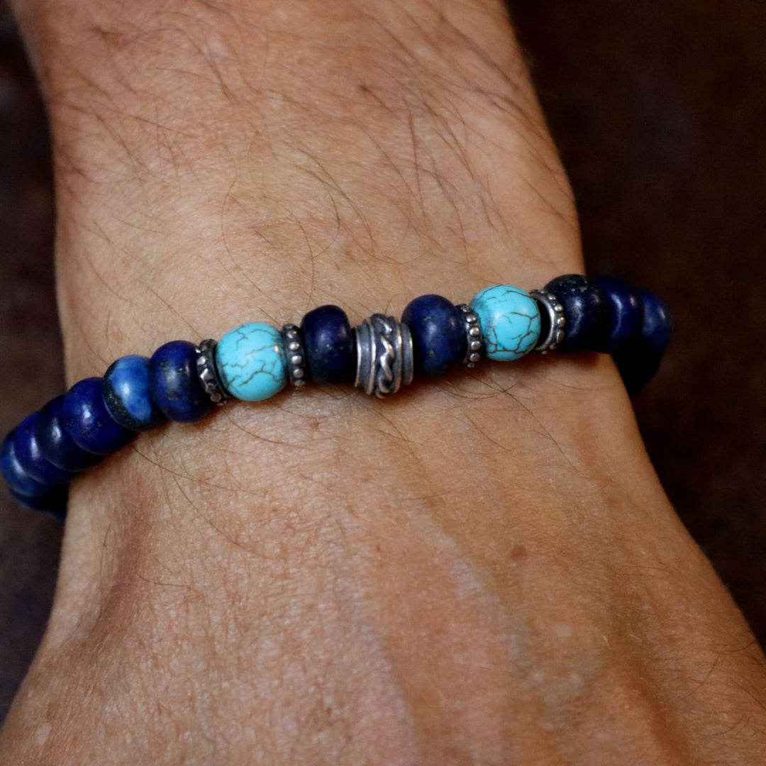 Pulsera de bolas Shoji para hombre de lapizlázuli y turquesa con piezas de plata 925