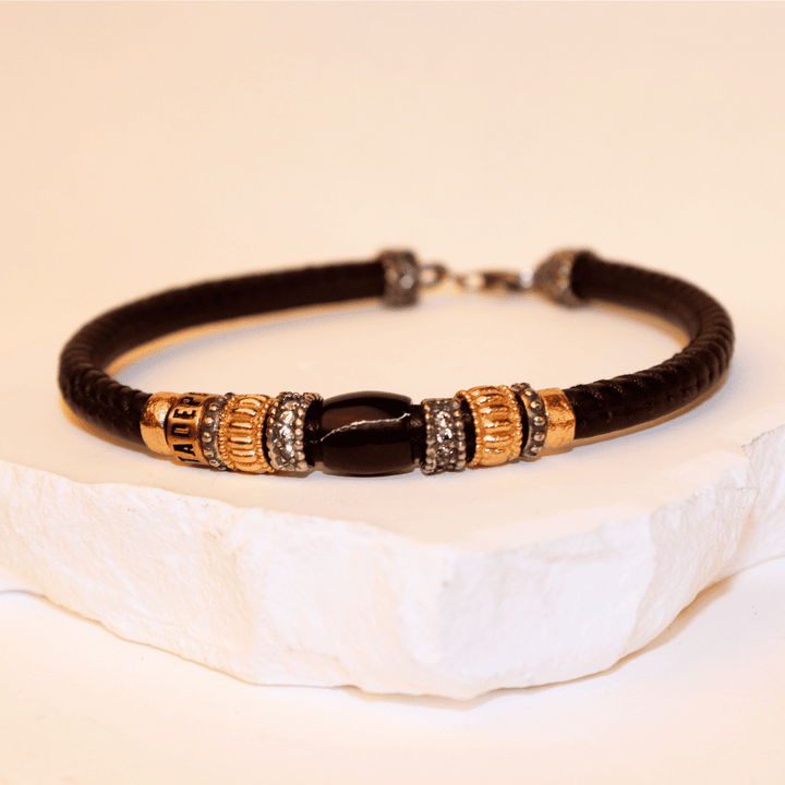 Pulsera Mujer Cibeles de cuero negro y plata 925