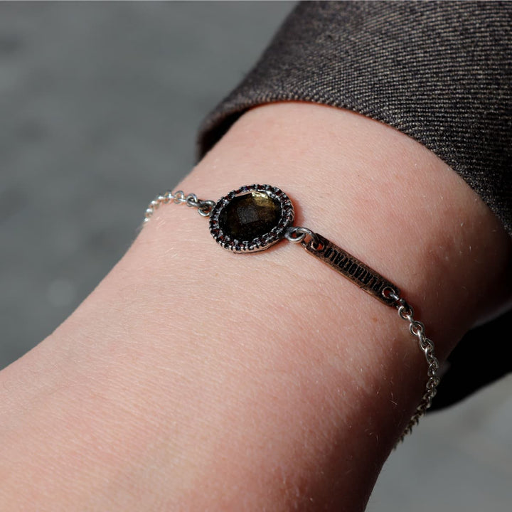 Pulsera Mujer Inas de Plata 925 con circonitas cuarzo fumé y bronce