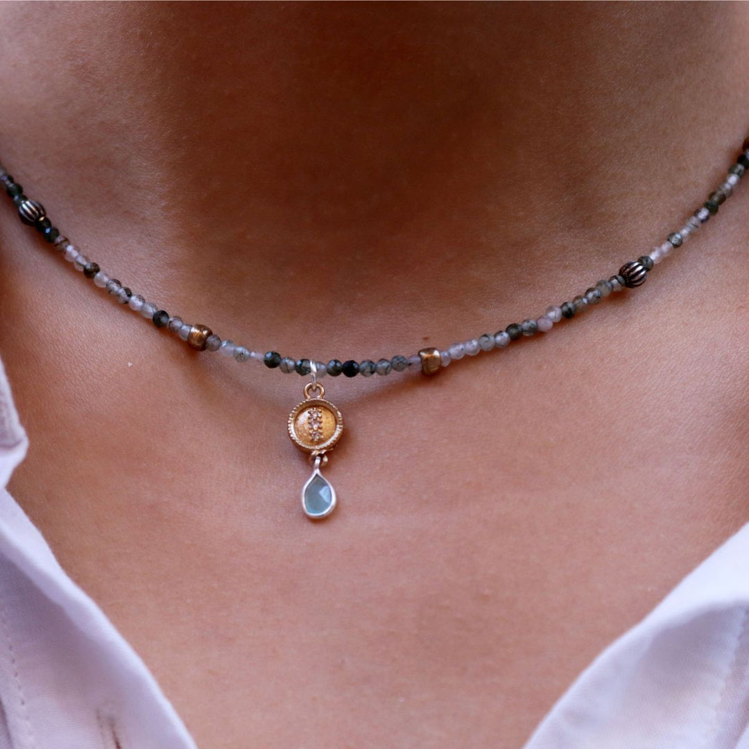 Collar Mujer Zylora de ágata verde y plata 925