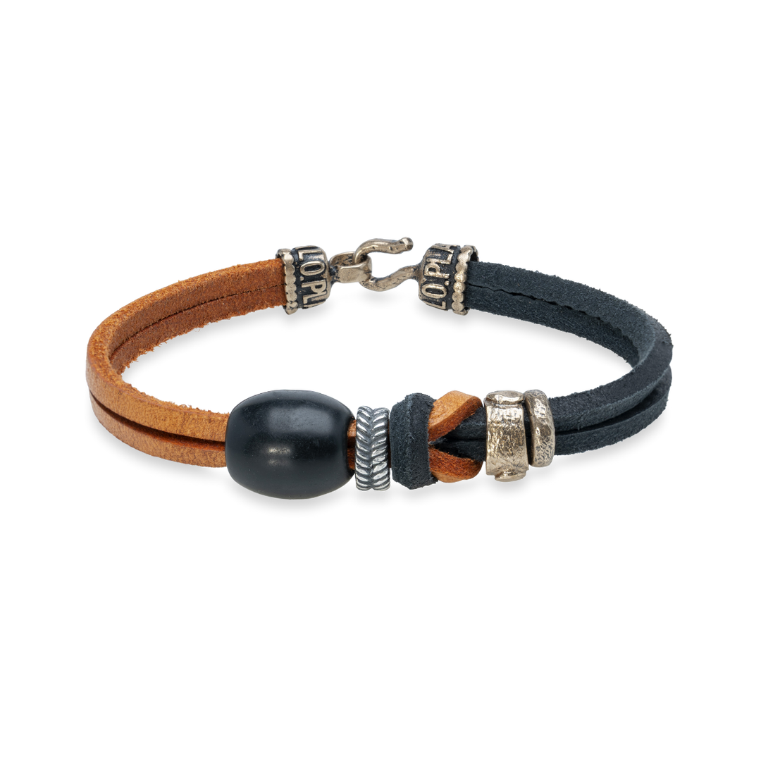 Pulsera Tadelakt con Plata 925, cuero y bronce