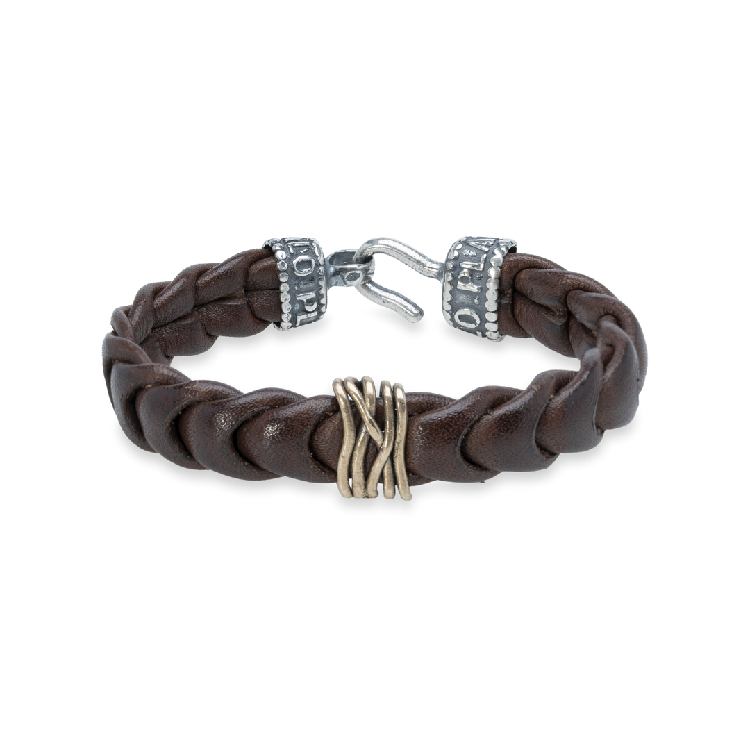 Pulsera Hombre Ziri de Plata 925, cuero y bronce