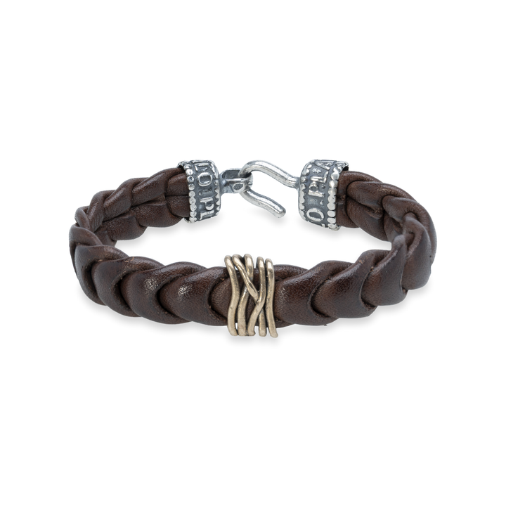 Pulsera Hombre Ziri de Plata 925, cuero y bronce