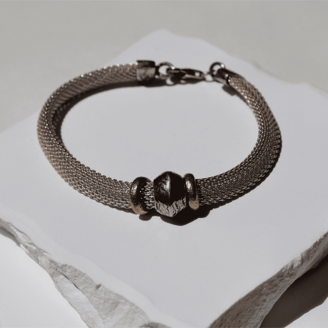 Pulsera Mujer Kori de malla de plata 925 y piezas de plata y bronce