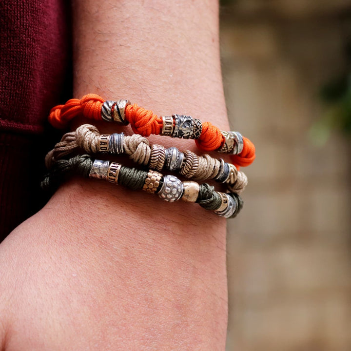 Wayan men's bracelet in beige nylon with knots and 925 silver