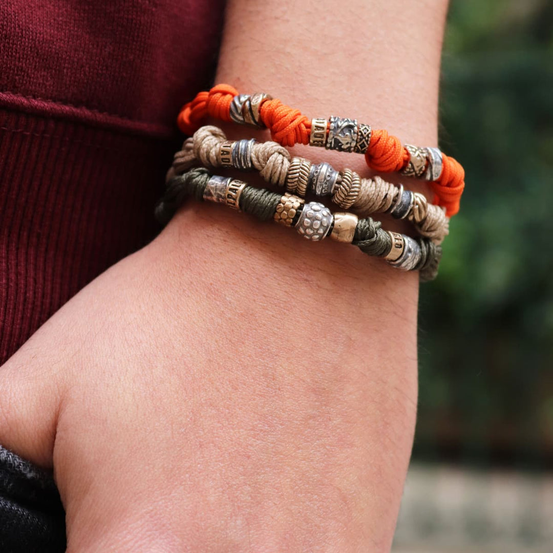 Yapen Men's Bracelet in green nylon with knots and 925 silver