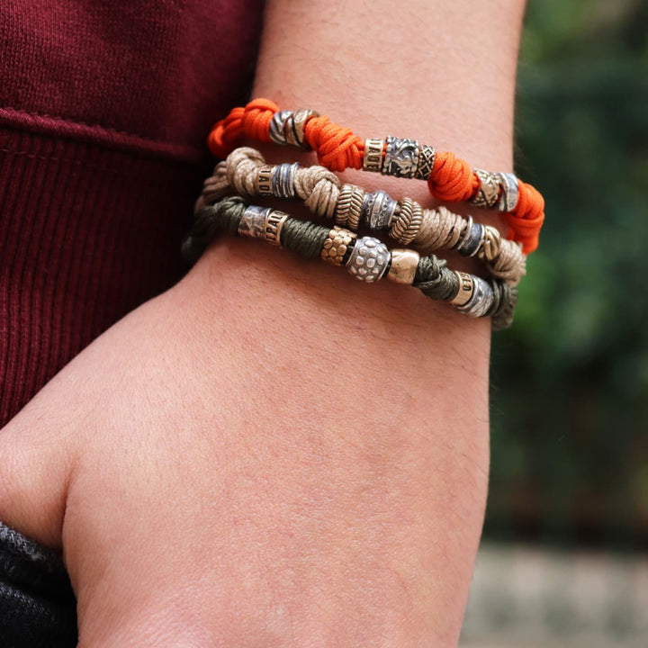 Yapen Men's Bracelet in green nylon with knots and 925 silver