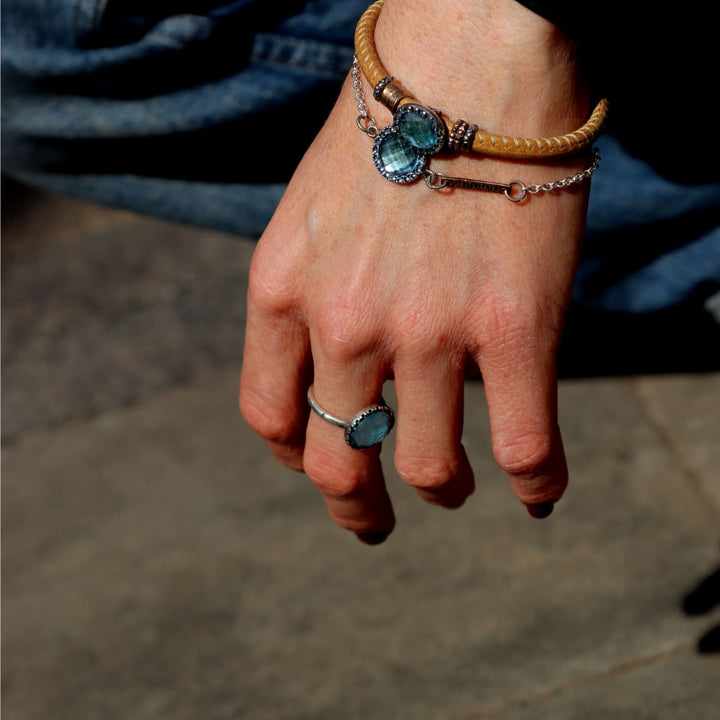 Pulsera Mujer Lina de Plata 925 con circonitas aguamarina y bronce