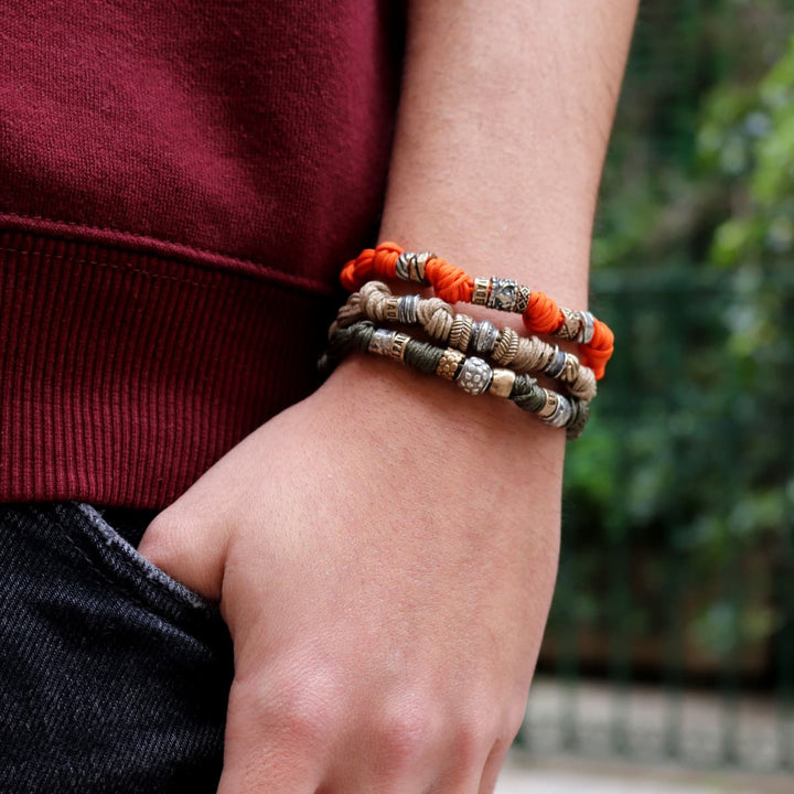 Wayan men's bracelet in beige nylon with knots and 925 silver