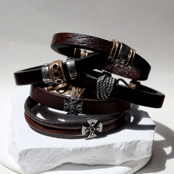 Shibumi Men's Leather Bracelet with 925 Silver Cross