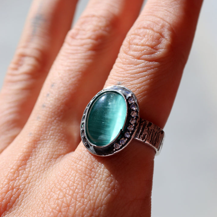 Anillo Mujer Meikai de plata 925 y piedra azul turquesa