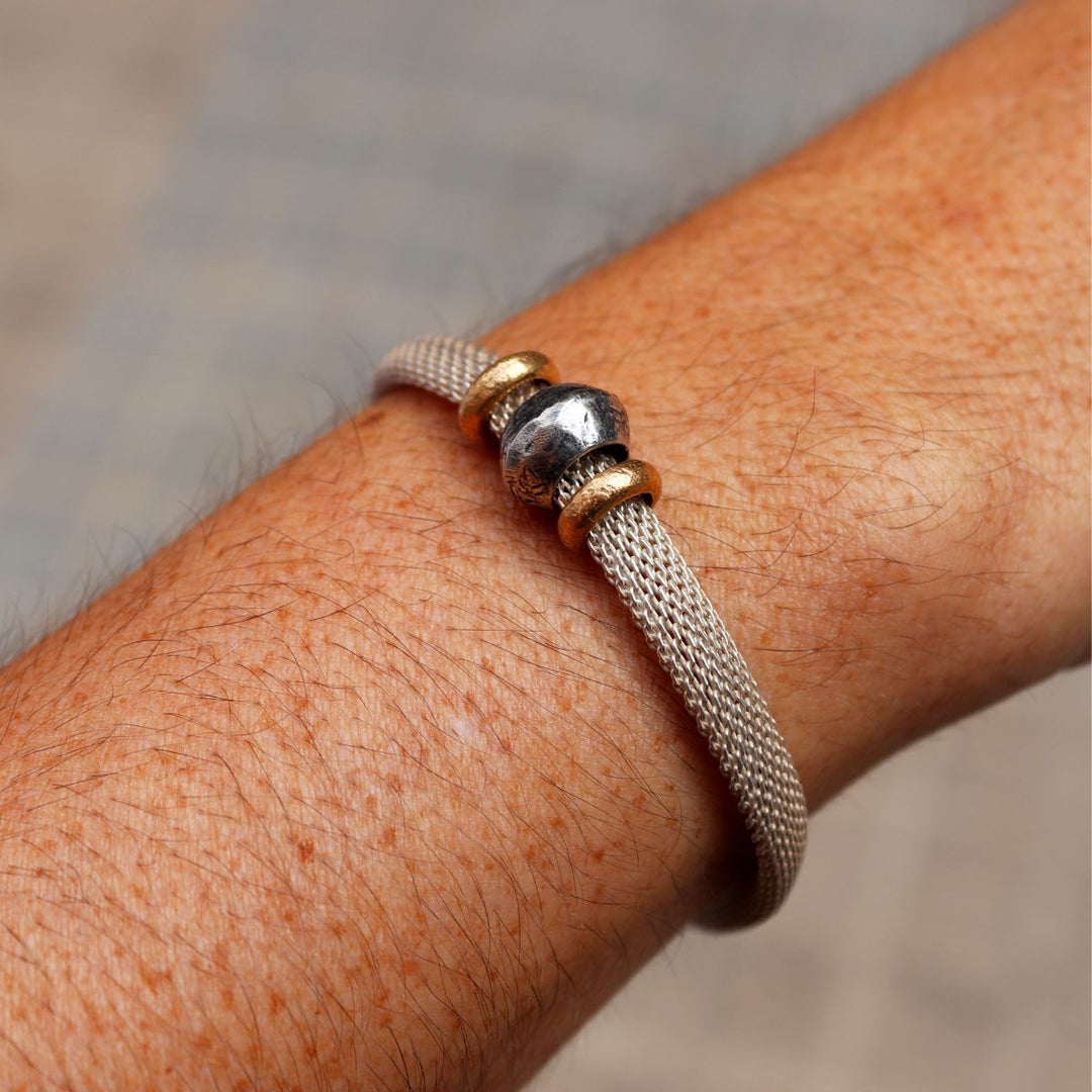 Pulsera Mujer Kori de malla de plata 925 y piezas de plata y bronce