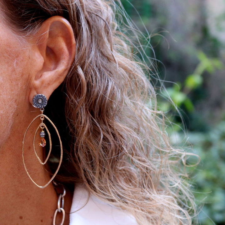 Pendientes Mujer Dayen Plata 925, Bronce y cuarzo fumé