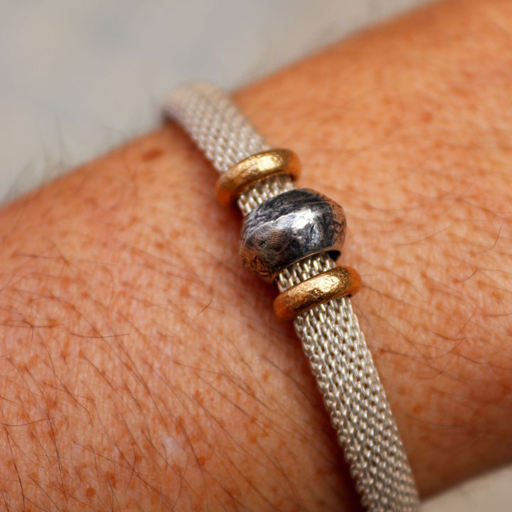 Pulsera Mujer Kori de malla de plata 925 y piezas de plata y bronce