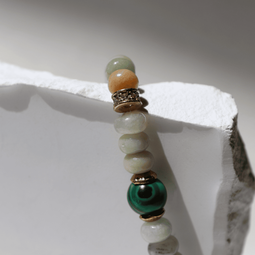 Pulsera de bolas de mujer Mizu de amazonita y jade con piezas de plata 925