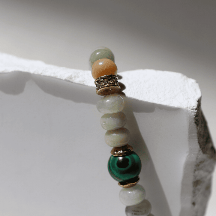 Pulsera de bolas de mujer Mizu de amazonita y jade con piezas de plata 925