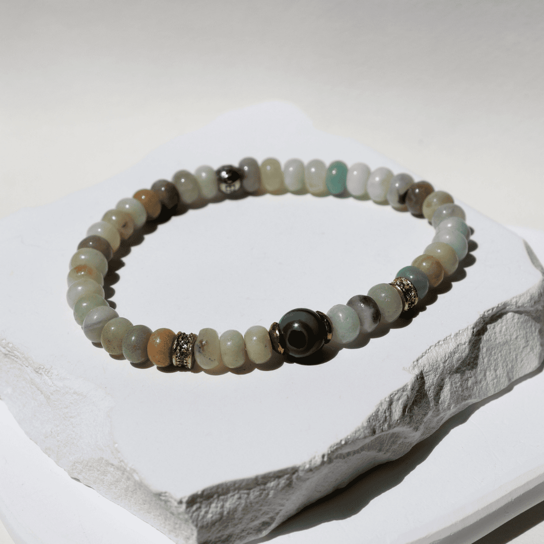 Pulsera de bolas de mujer Mizu de amazonita y jade con piezas de plata 925