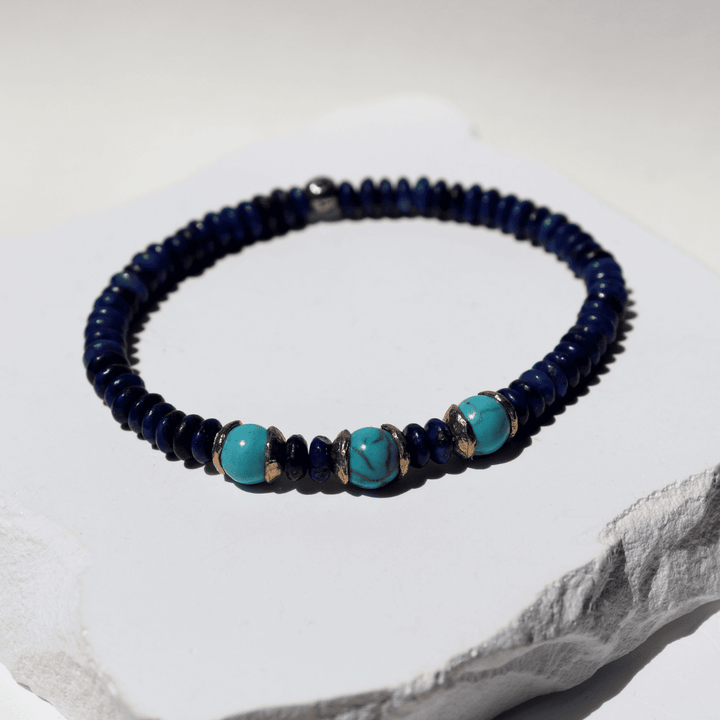 Pulsera de bolas de mujer Hakanai de lapizlázuli y turquesa con piezas de plata 925