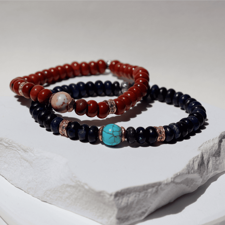 Pulsera de bolas de mujer Kokoro de lapizlázuli y turquesa con piezas de plata 925