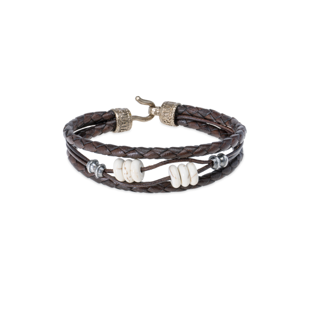 Pulsera Mujer Henna con Plata 925, cuero y perlas de agua dulce