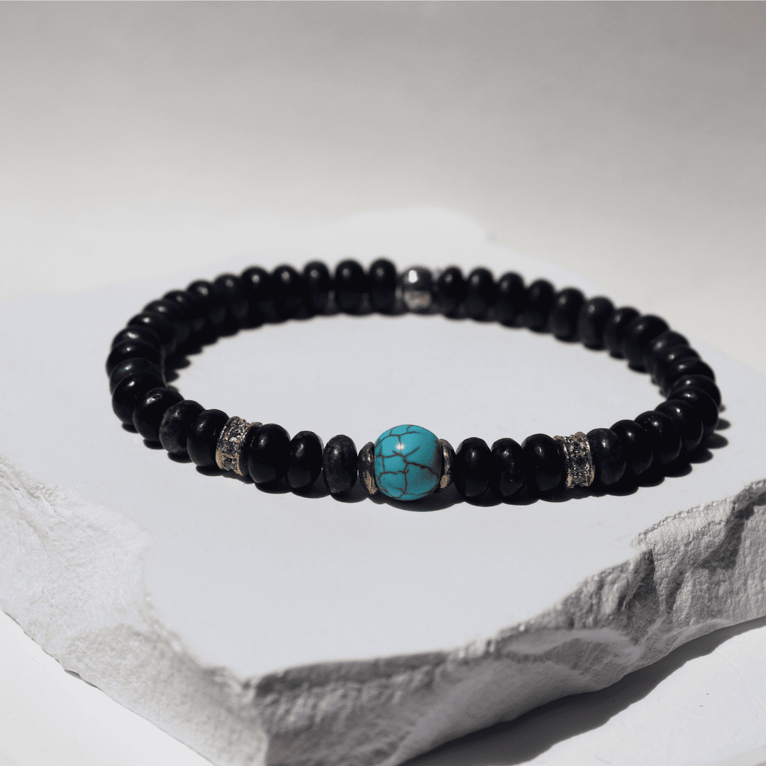 Pulsera de bolas de mujer Kokoro de lapizlázuli y turquesa con piezas de plata 925