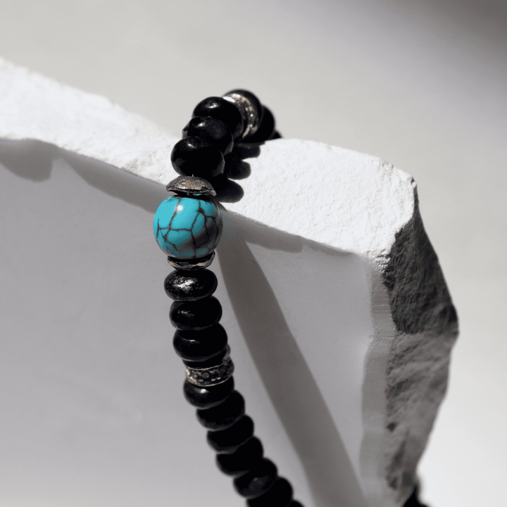 Pulsera de bolas de mujer Kokoro de lapizlázuli y turquesa con piezas de plata 925