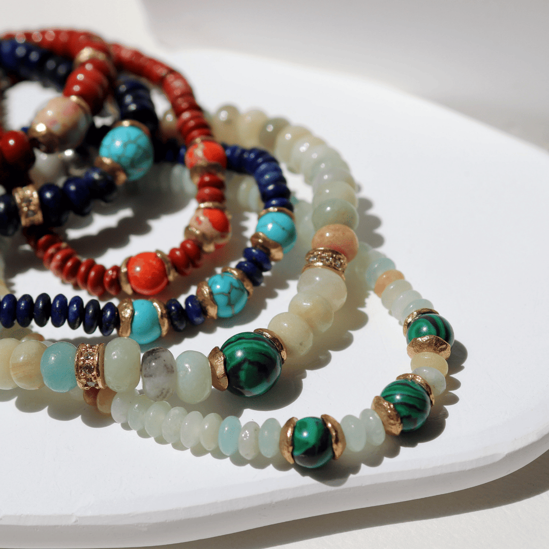 Pulsera de bolas de mujer Sakura de amazonita y jade con piezas de plata 925