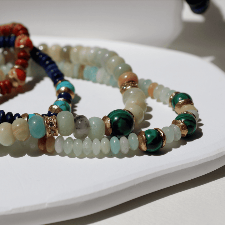 Pulsera de bolas de mujer Mizu de amazonita y jade con piezas de plata 925