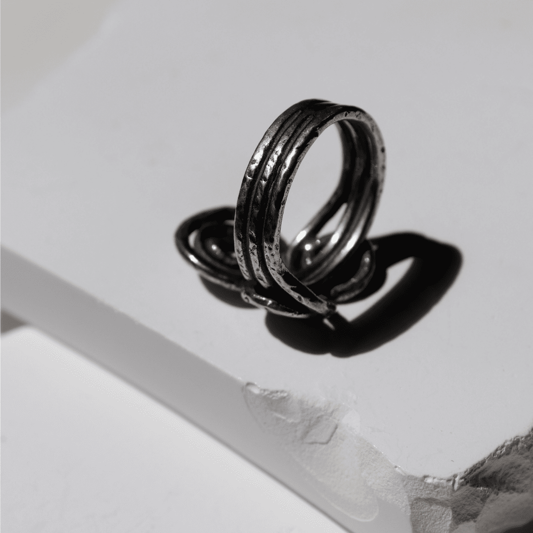 Kuraiho Damenring mit drei 925 Silberspiralen