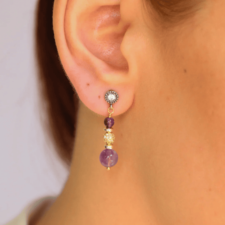 Alime Damen-Ohrringe aus Bronze, Amethyst und Zirkonia
