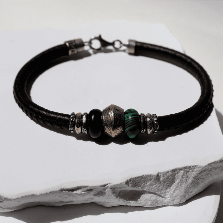 Hotaru Men's Leather Bracelet with Bronze and Jade