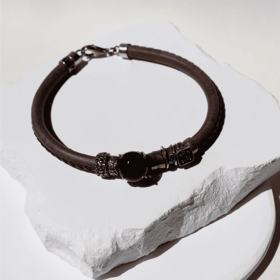 Tenshi Damenarmband aus Leder und Rauchquarz